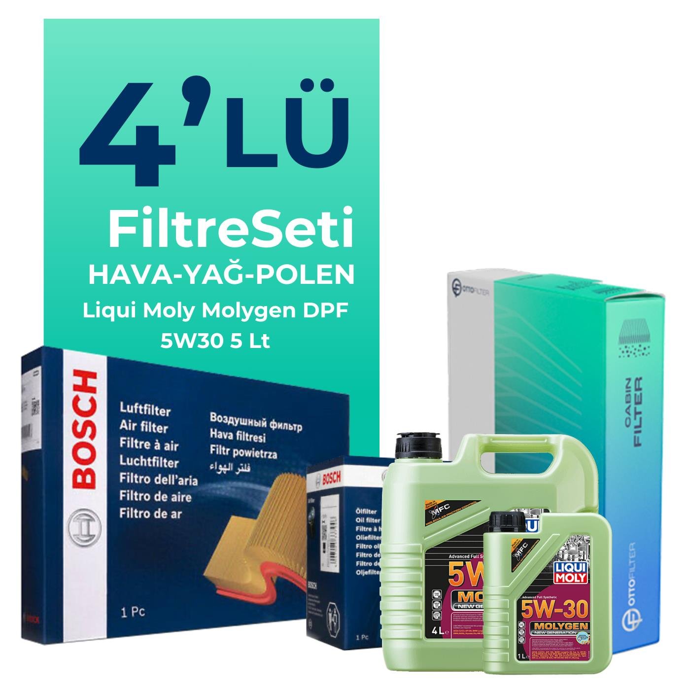 BOSCH Citroen C5 2.0 Dizel Filtre Bakım Seti Liqui Moly Molygen New Generation DPF 5W-30 5 Litre Motor Yağlı (2004-2008) 4 Lü