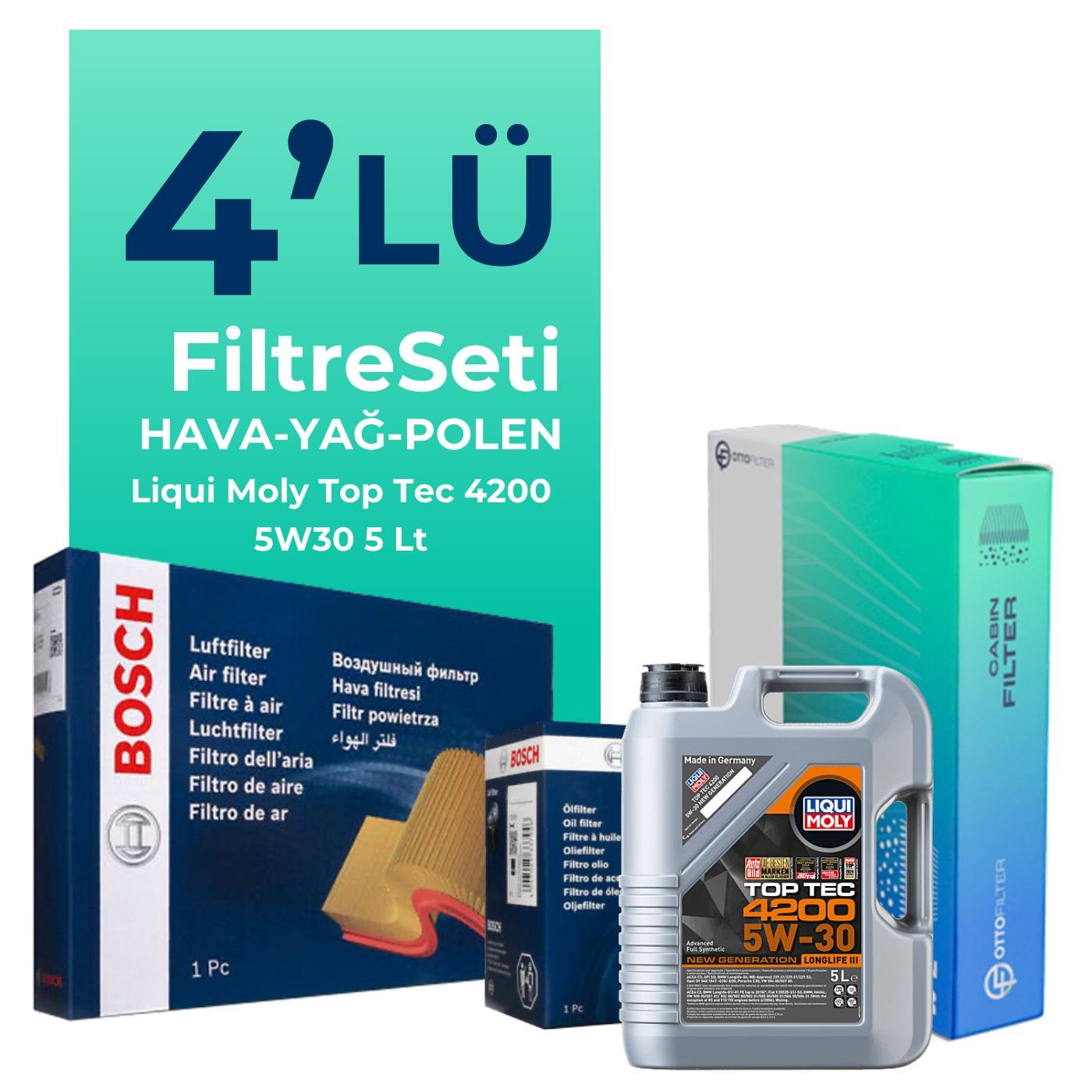 BOSCH Fiat Freemont 2.0 Dizel Filtre Bakım Seti Liqui Moly Motor Yağlı (2011-2016) 4 Lü