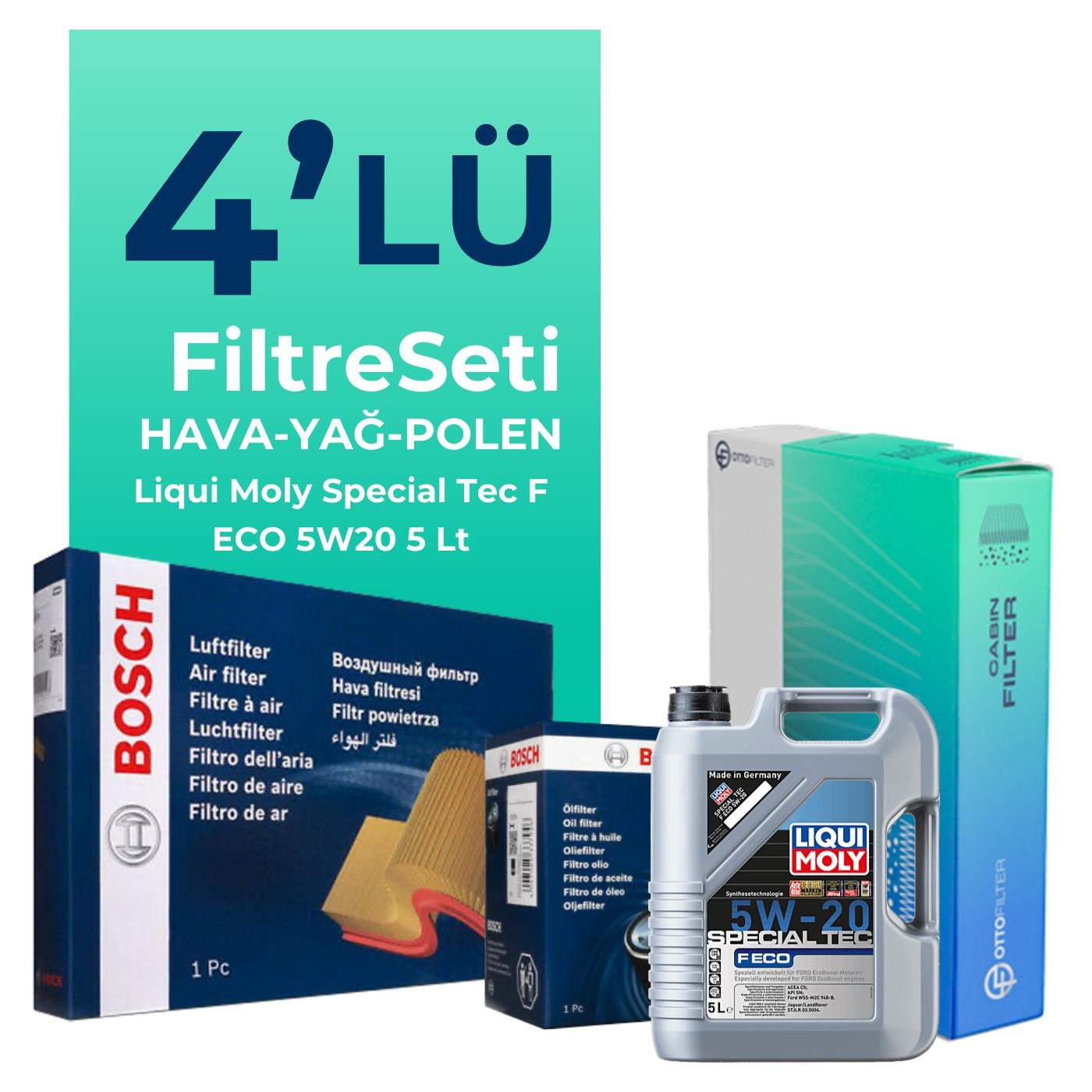 Bosch Ford Courier 1.0 EcoBoost Filtre Bakım Seti Liqui Moly Special Tec F ECO 5W-20 5 Litre Motor Yağlı (2024-2025) 4 Lü