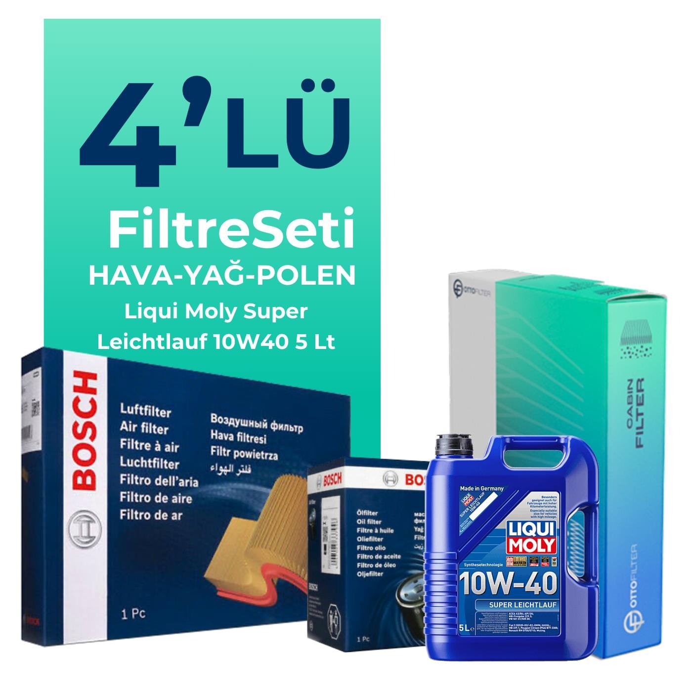 Bosch Honda Accord 2.4 Benzin Filtre Bakım Seti Liqui Moly Super Leichtlauf 10W-40 5 Litre Motor Yağlı (2002-2007) 4 Lü