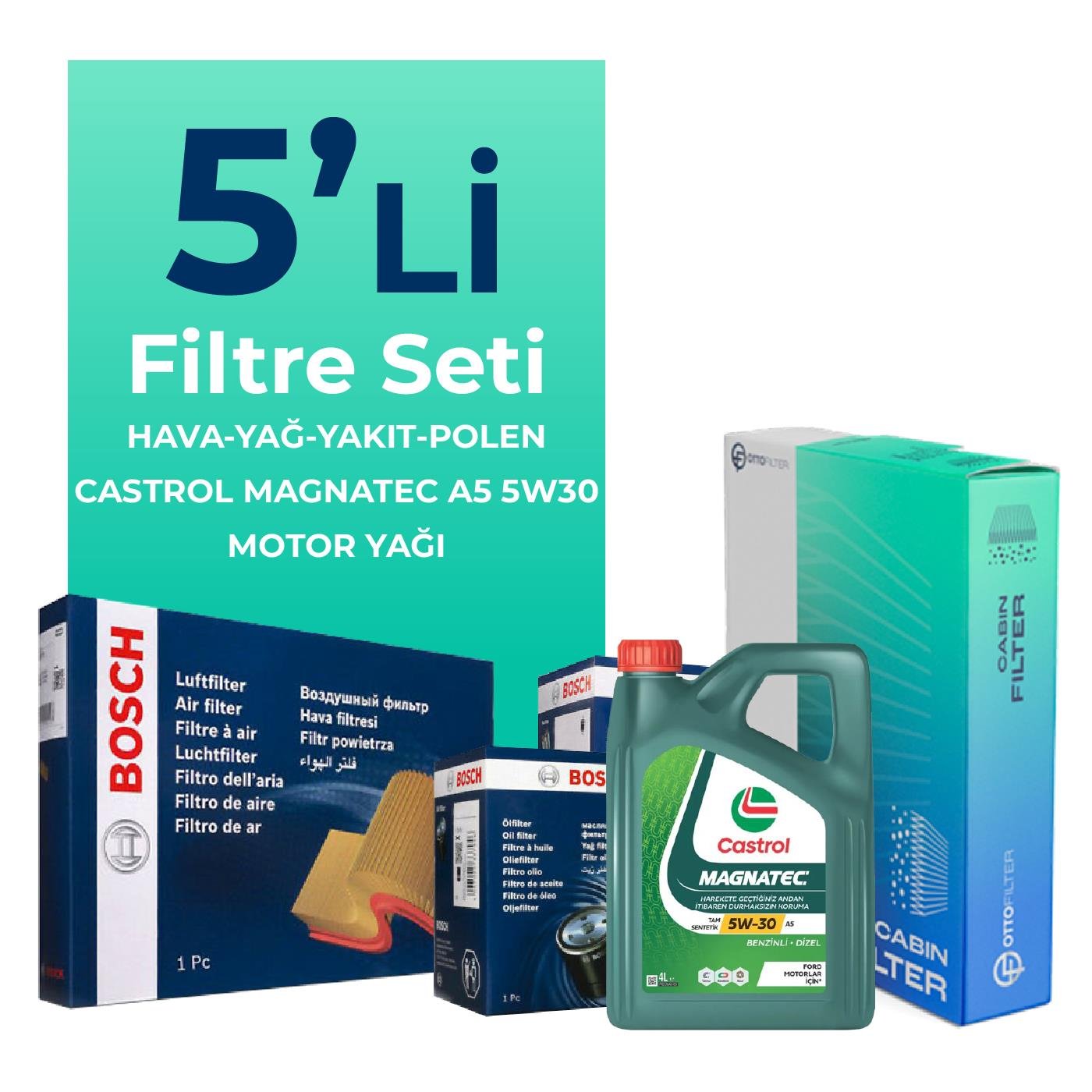 BOSCH Mercedes E320 Dizel 224 HP Filtre Bakım Seti Castrol Magnatec A5 5W-30 8 Litre Motor Yağlı (2005-2008) 5 Li