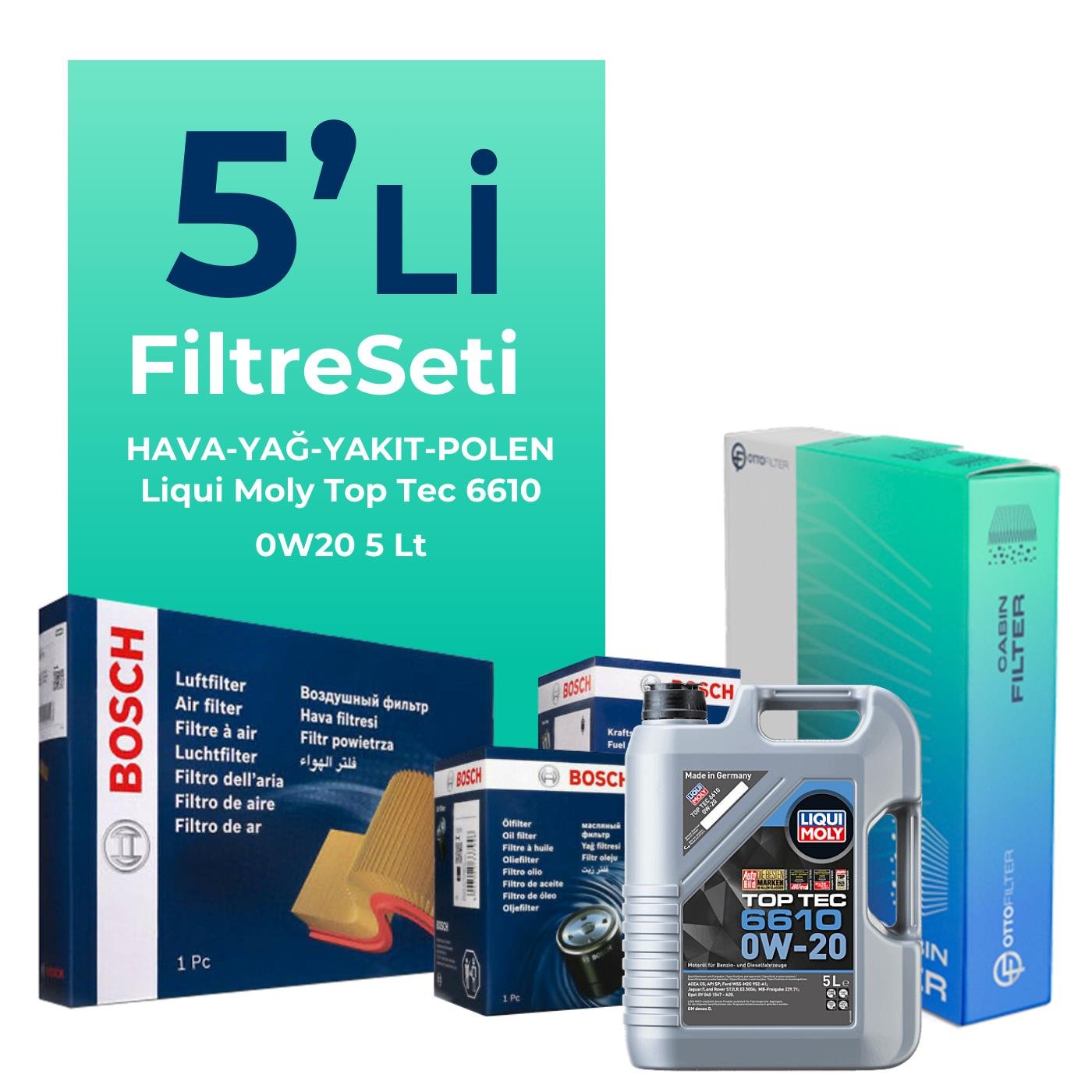 BOSCH Opel Astra K 1.5 Dizel Filtre Bakım Seti Liqui Moly Top Tec 6610 0W-20 5 Litre Motor Yağlı (2019-2021) 5 Li