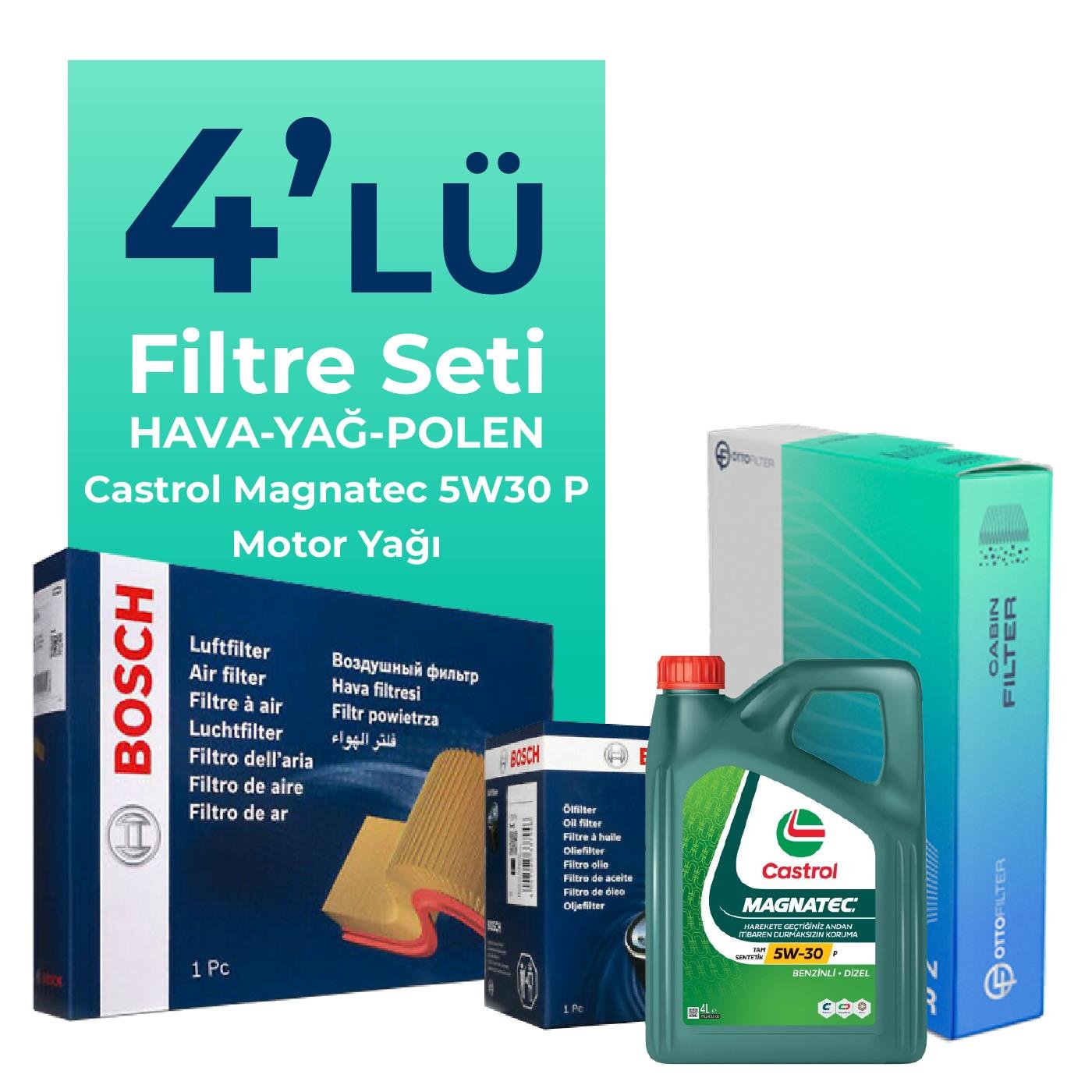 BOSCH Peugeot 5008 1.5 Dizel Filtre Bakım Seti Castrol Magnatec P 5W-30 4 Litre Motor Yağlı (2018-2024) 4 Lü