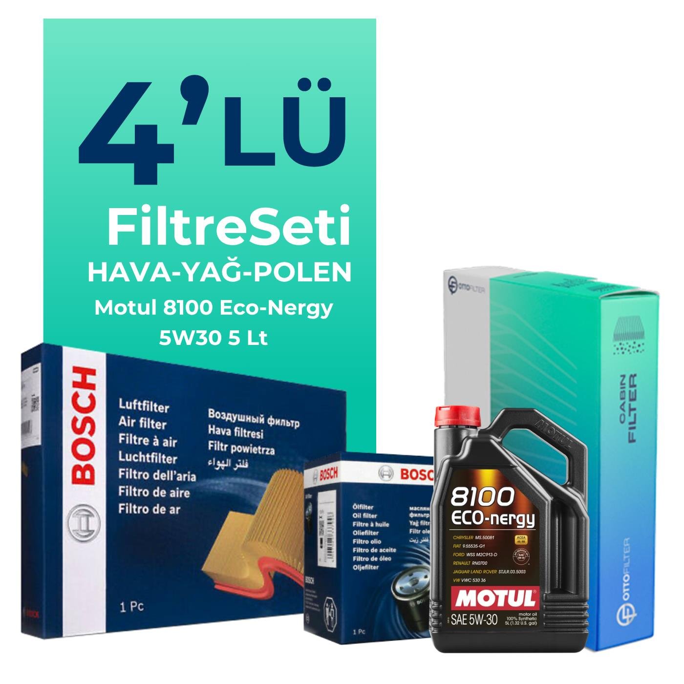BOSCH Volkswagen Golf 1.6 Benzin Filtre Bakım Seti Motul Motor Yağlı (2004-2009) 4 Lü
