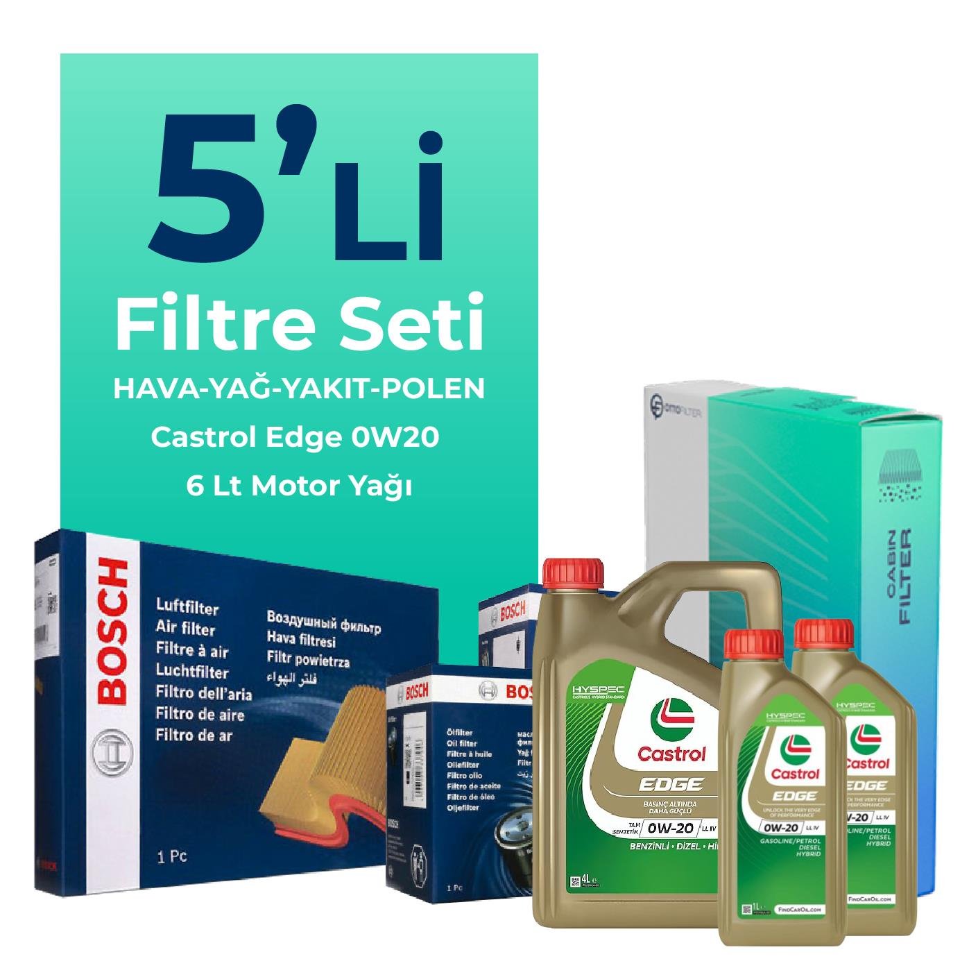 BOSCH Volvo XC60 2.0 Dizel B4 Filtre Bakım Seti Castrol Edge 0W-20 6 Litre Motor Yağlı (2019-2024) 5 Li