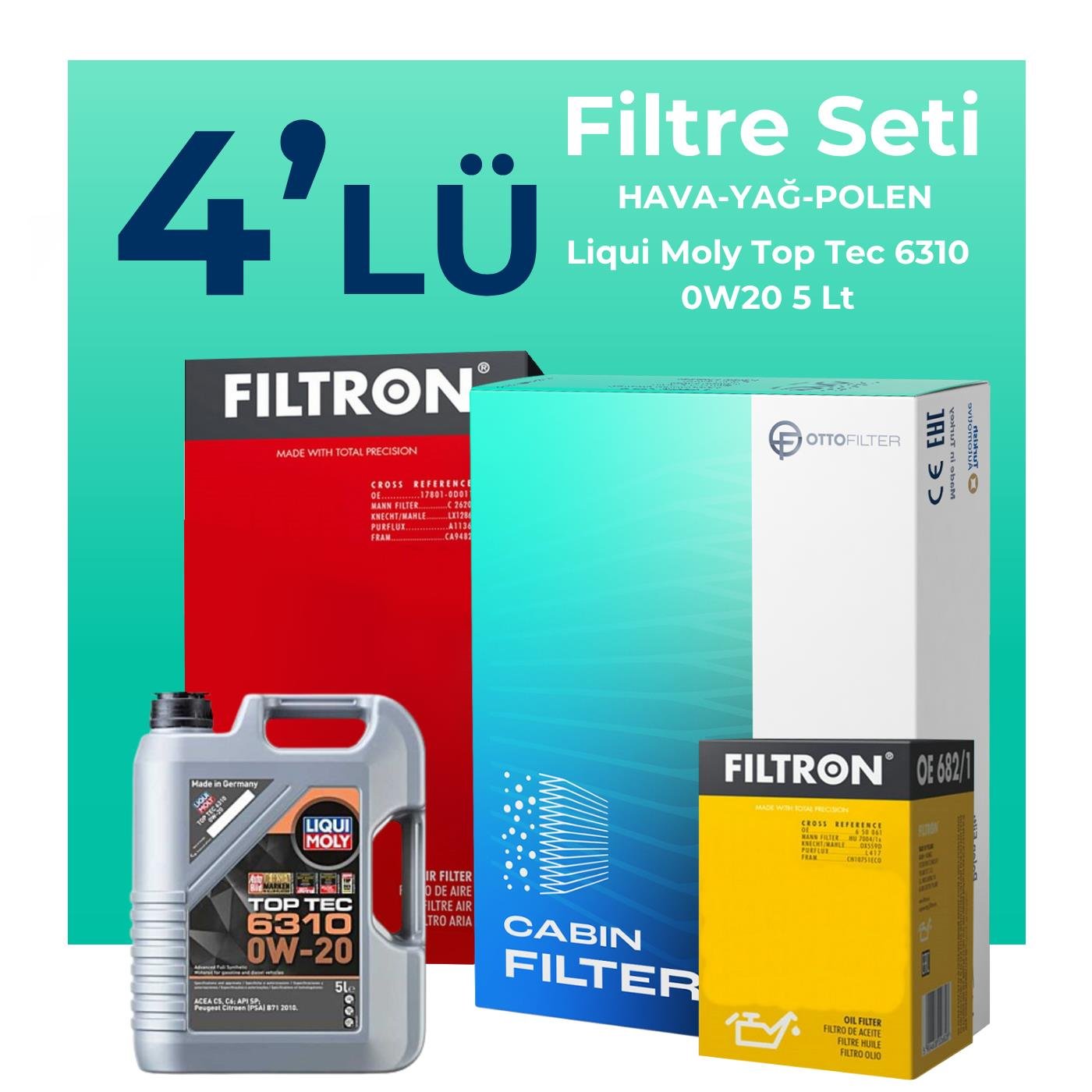 Filtron Alfa Romeo Tonale 1.6 Dizel Filtre Bakım Seti Liqui Moly Motor Yağlı (2022-2024) 4 Lü