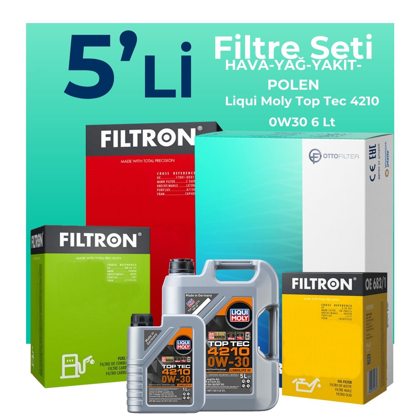 Filtron Audi Q5 40 TDi Filtre Bakım Seti Liqui Moly Top Tec 4210 0W-30 6 Litre Motor Yağlı (2021-2024) 5 Li