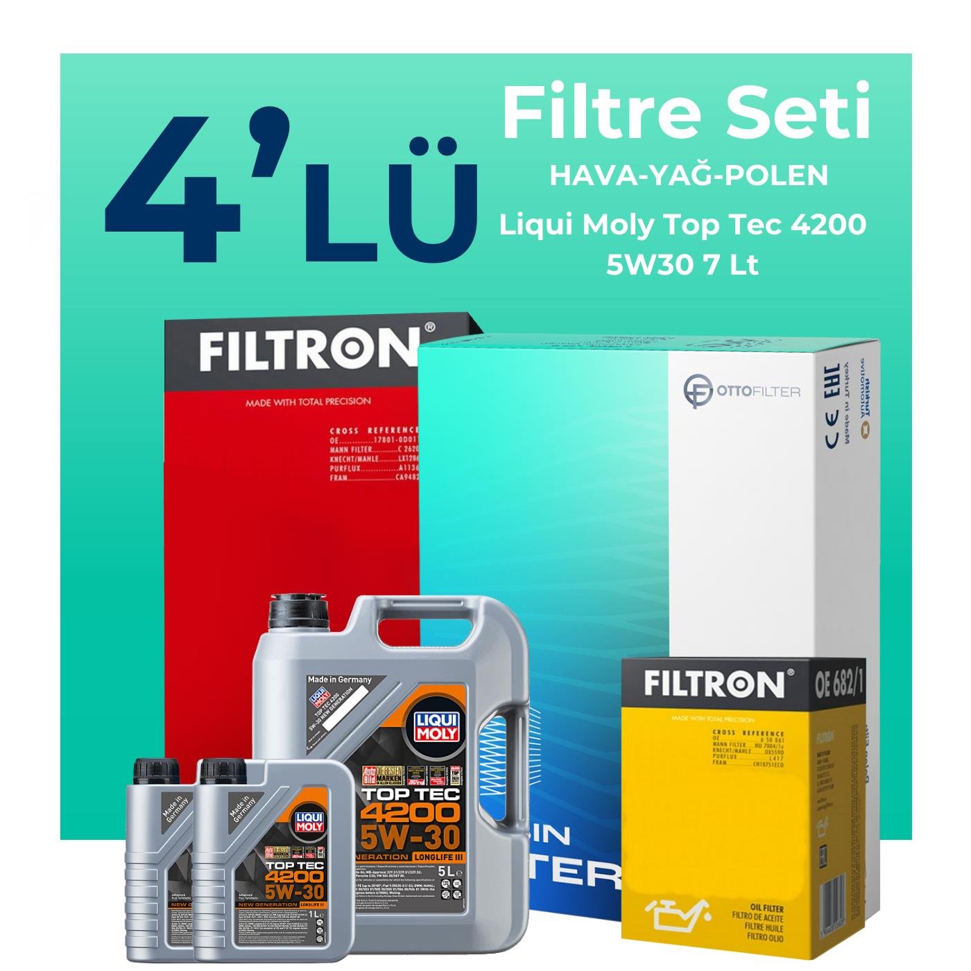 Filtron BMW 5.30 Dizel xDrive Filtre Bakım Seti Liqui Moly Motor Yağlı (2011-2012) 4 Lü