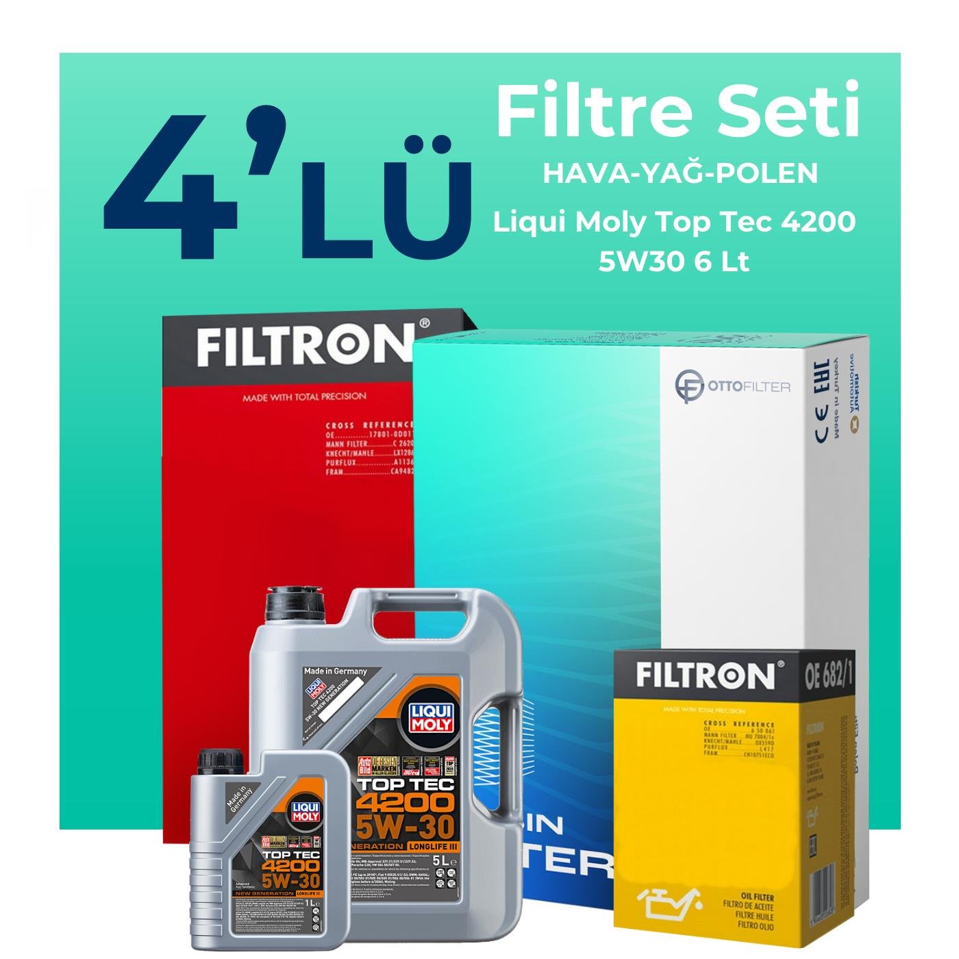 Filtron BMW 6.40 Benzinli xDrive Filtre Bakım Seti Liqui Moly Motor Yağlı (2011-2018) 4 Lü