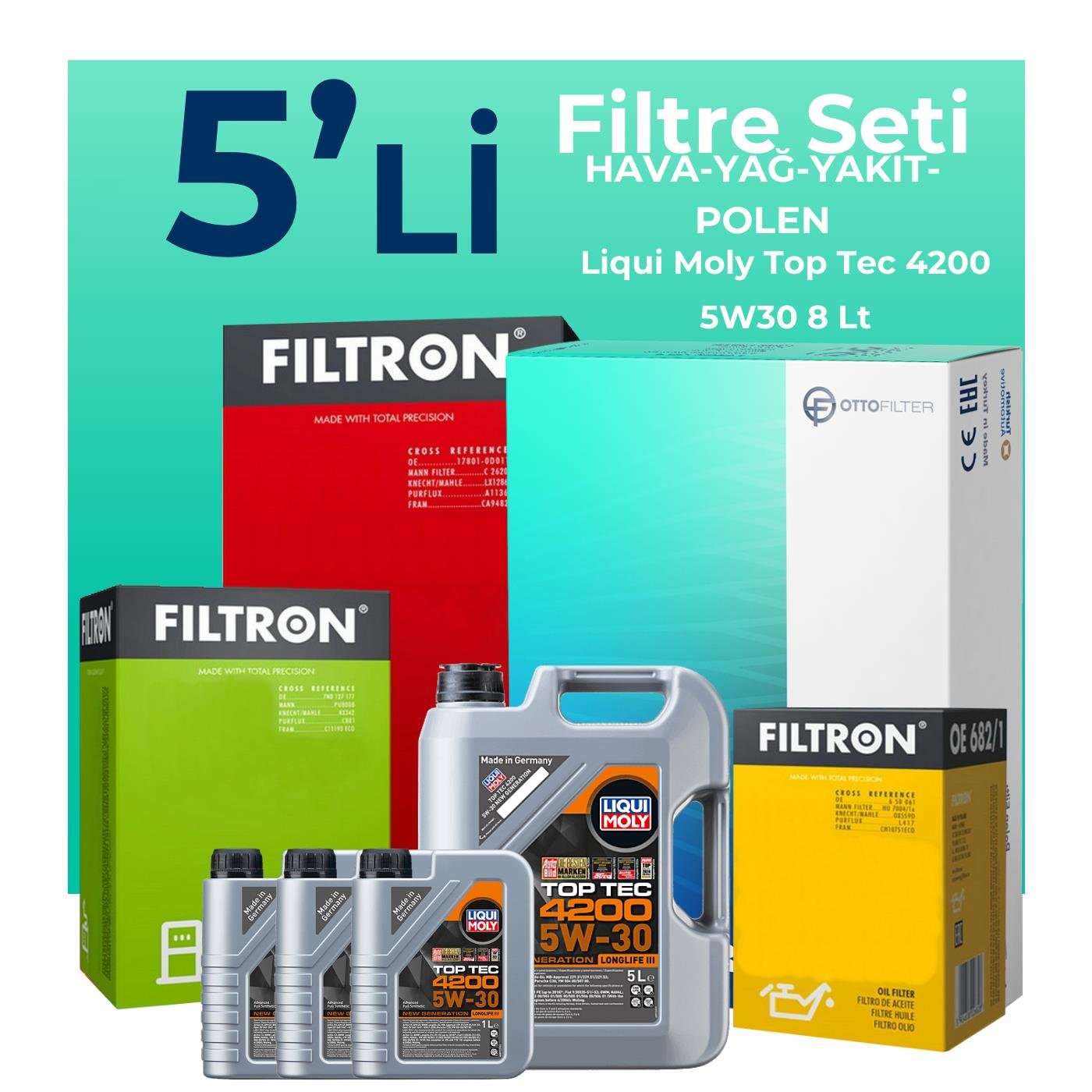 Filtron BMW X6 35 Dizel Filtre Bakım Seti Liqui Moly Top Tec 4200 5W-30 8 Litre Motor Yağlı (2008-2011) 5 Li
