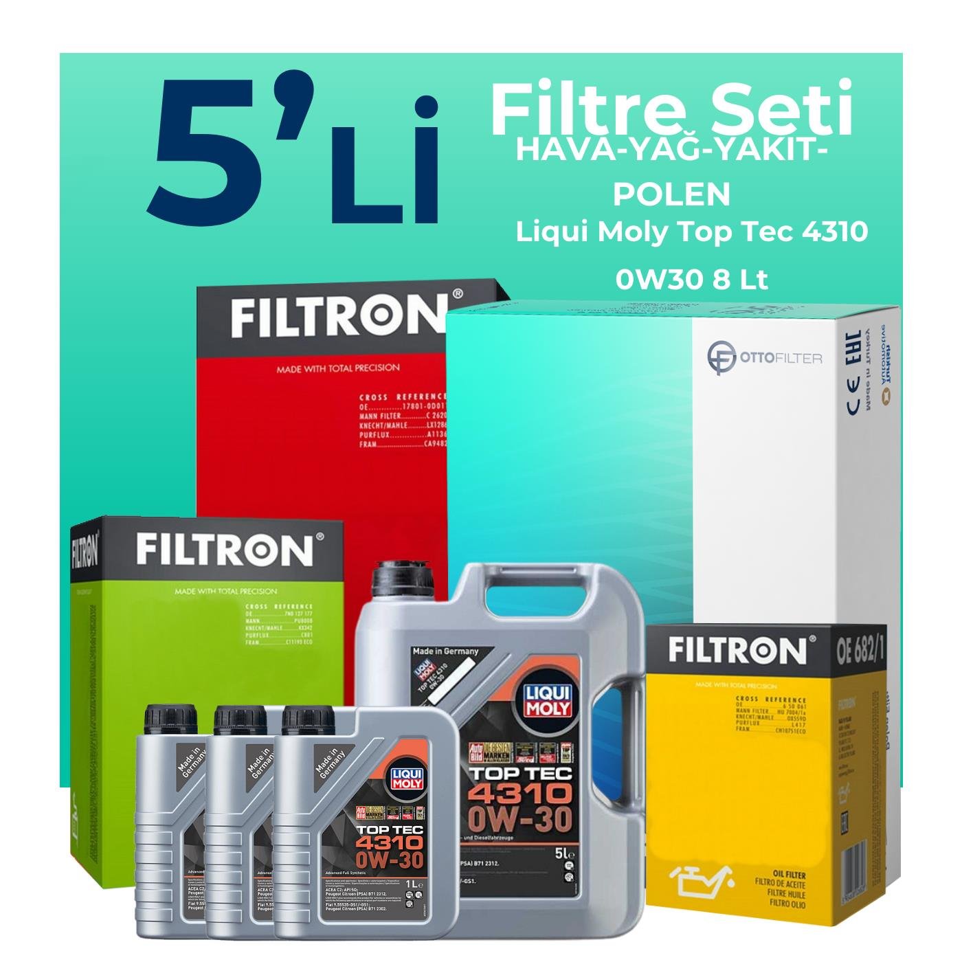 Filtron Citroen Jumper 2.2 BlueHDi Dizel Filtre Bakım Seti Liqui Moly Top Tec 4310 0W-30 8 Litre Motor Yağlı (2019-2024) 5 Li