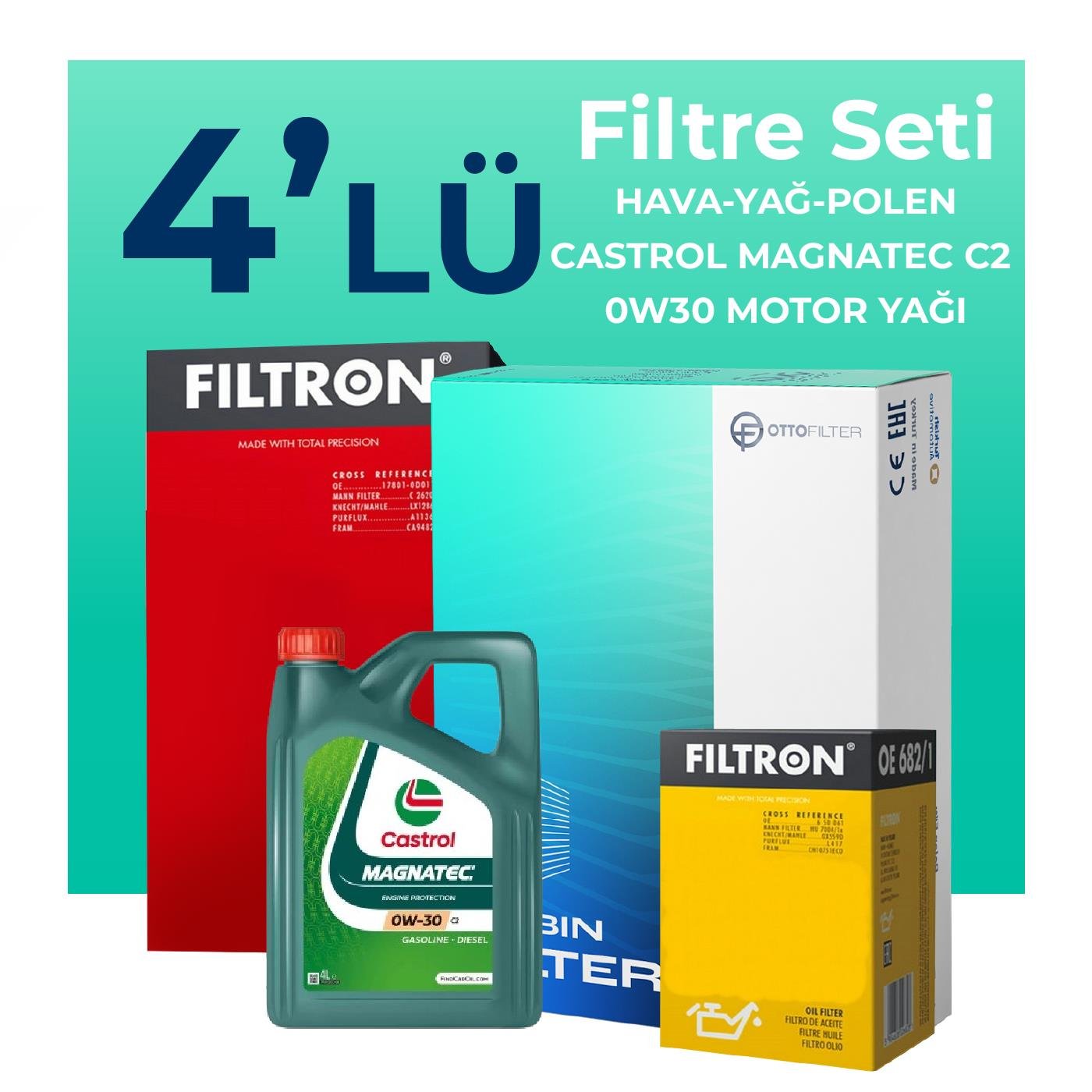 Filtron Fiat Doblo 1.3 Dizel Filtre Bakım Seti EURO 6 Motul 8100 Eco-Clean 0W-30 5 Litre Motor Yağlı (2015-2022) 4 Lü