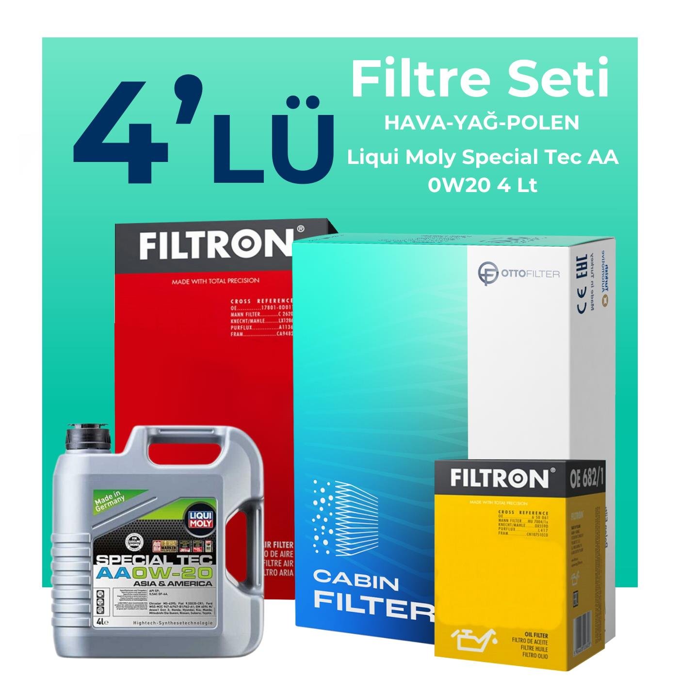 Filtron Honda City 1.5 Benzin Filtre Bakım Seti Liqui Moly Special Tec AA 0W-20 4 Litre Motor Yağlı (2021-2024) 4 Lü