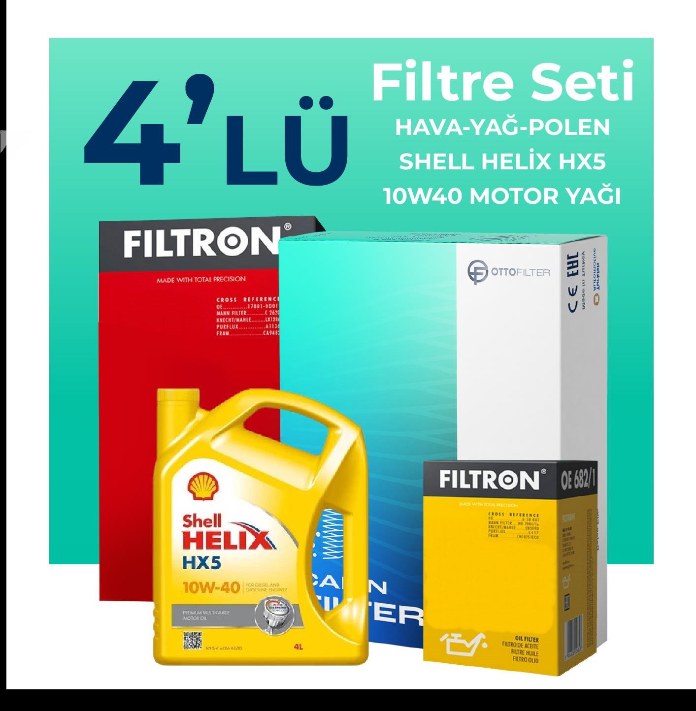 Filtron Jeep Grand Cherokee 2.7 Dizel Filtre Bakım Seti Shell Helix Hx5 10W-40 8 Litre Motor Yağlı (1998-2006) 4 Lü