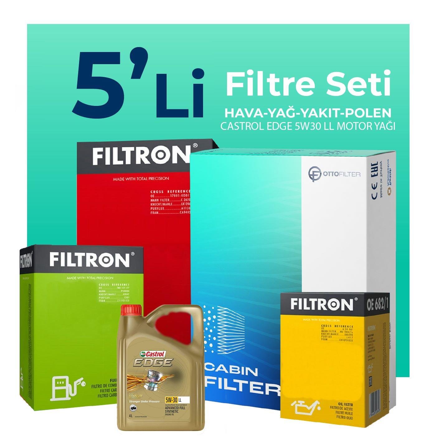 Filtron Mini Cooper Countryman 1.5 Dizel Filtre Bakım Seti Castrol Edge 5W-30 5 Litre Motor Yağlı (2017-2023) 5 Li