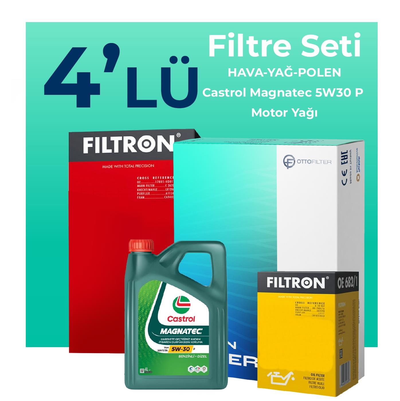 Filtron Peugeot 5008 1.5 Dizel Filtre Bakım Seti Castrol Magnatec P 5W-30 4 Litre Motor Yağlı (2018-2024) 4 Lü