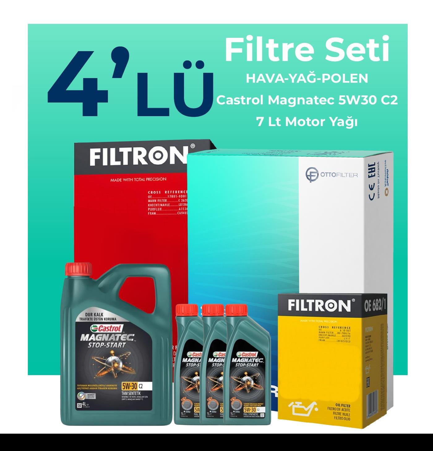 Filtron Peugeot Boxer 2.2 Dizel Filtre Bakım Seti Castrol Magnatec C2 5W-30 7 Litre Motor Yağlı (2014-2016) 4 Lü