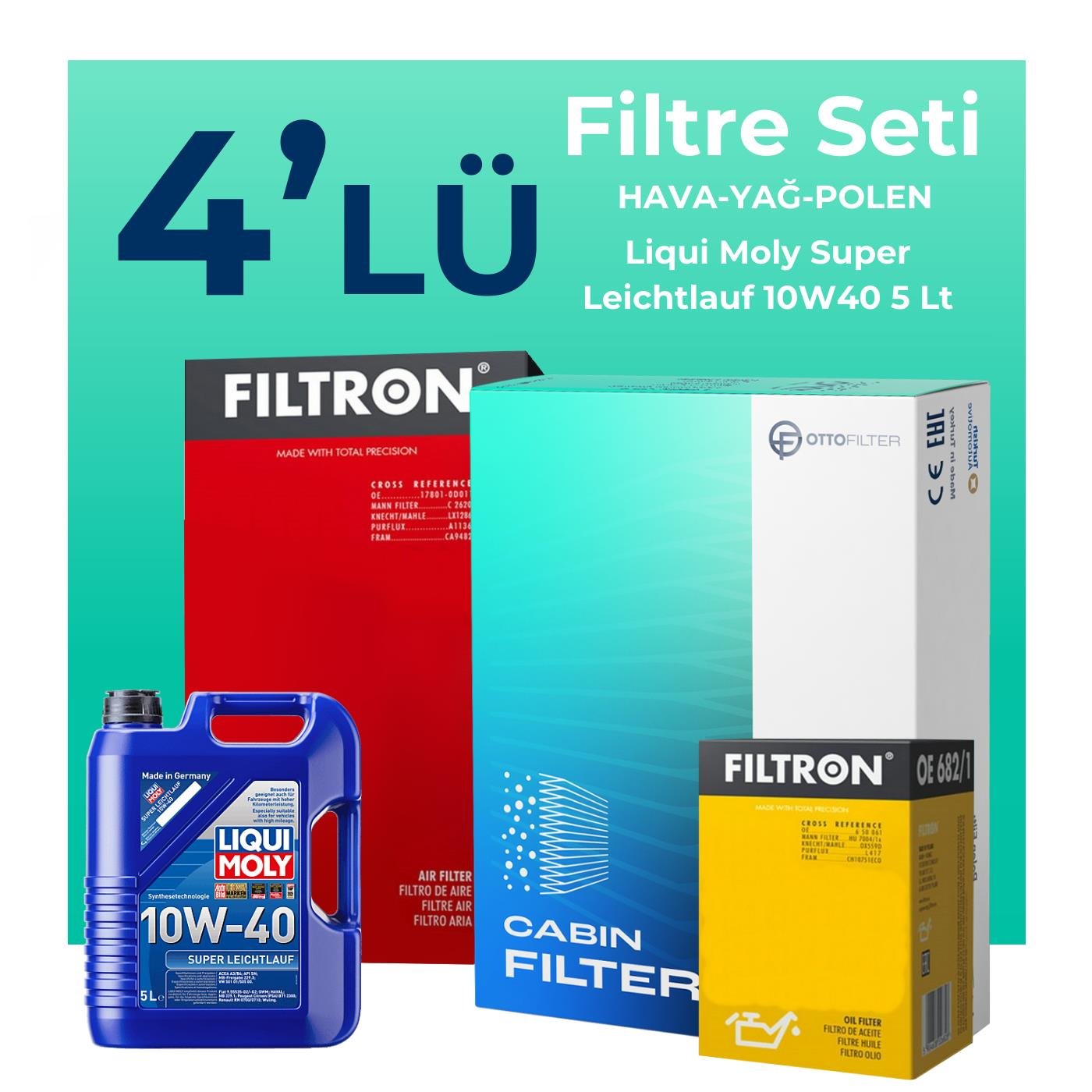 Filtron Renault Megane 2 1.4 Benzinli Filtre Bakım Seti Liqui Moly Super Leichtlauf 10W-40 5 Litre Motor Yağlı (2002-2010) 4 Lü