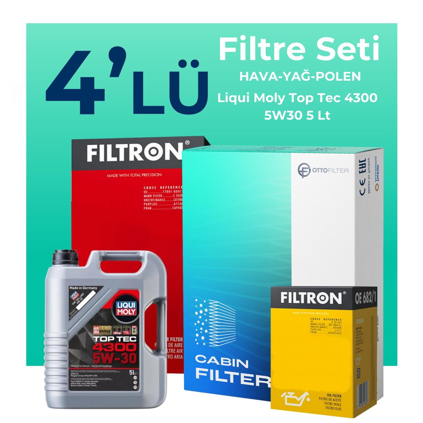 Filtron Renault Taliant 1.0 Benzin SCe Filtre Bakım Seti Liqui Moly Motor Yağlı (2021-2024) 4 Lü