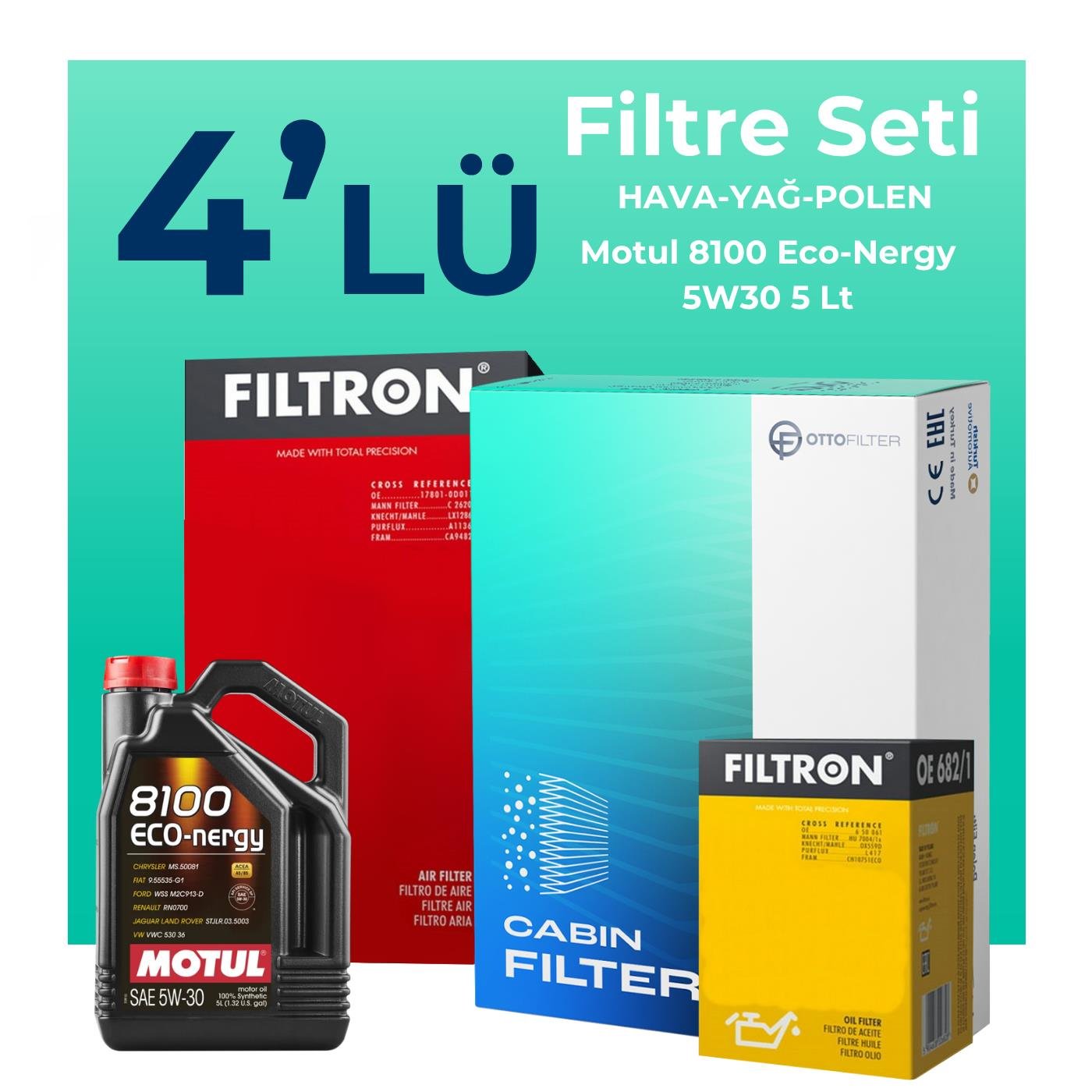 Filtron Seat Exeo 1.6 Benzin Filtre Bakım Seti Motul Motor Yağlı (2009-2011) 4 Lü