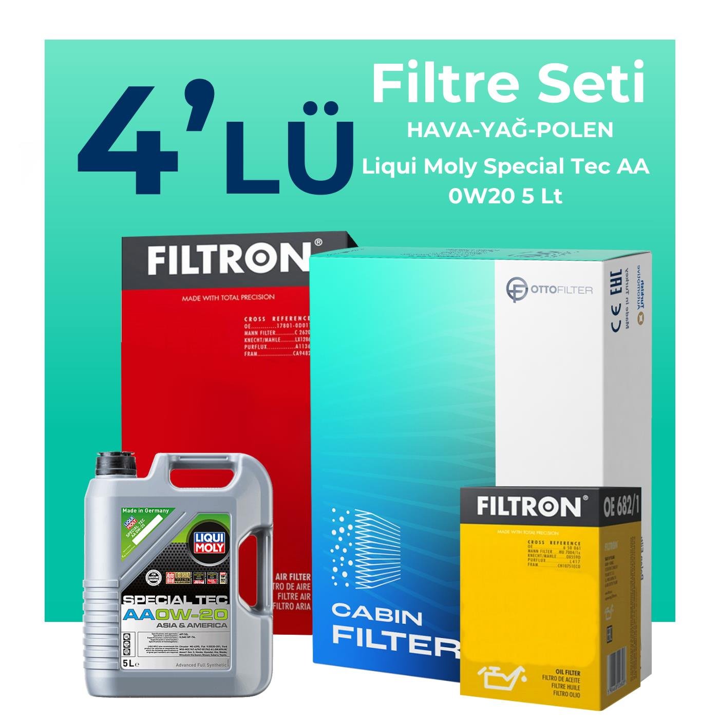 Filtron Toyota C-HR 1.8 Hybrid Filtre Bakım Seti Liqui Moly Special Tec AA 0W-20 5 Litre Motor Yağlı (2018-2022) 4 Lü
