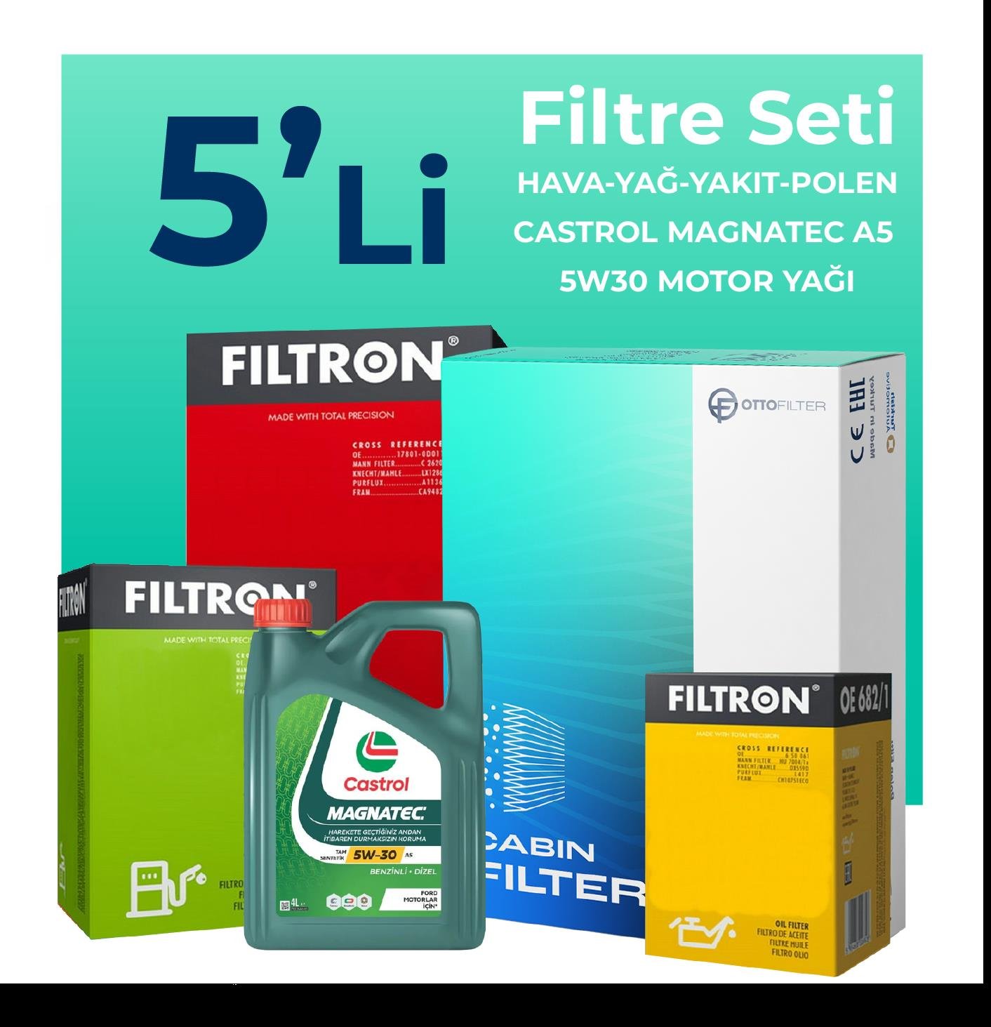 Filtron Volvo C30 1.6 Dizel Filtre Bakım Seti Castrol Magnatec A5 5W-30 4 Litre Motor Yağlı (2008-2011) 5 Li