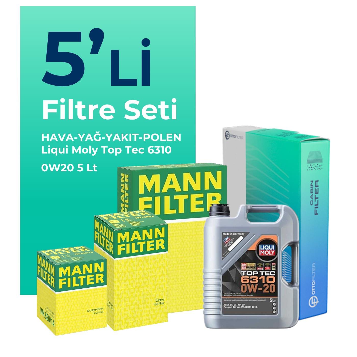 Mann Alfa Romeo Tonale 1.6 Dizel Filtre Bakım Seti Liqui Moly Motor Yağlı (2022-2024) 5 Li