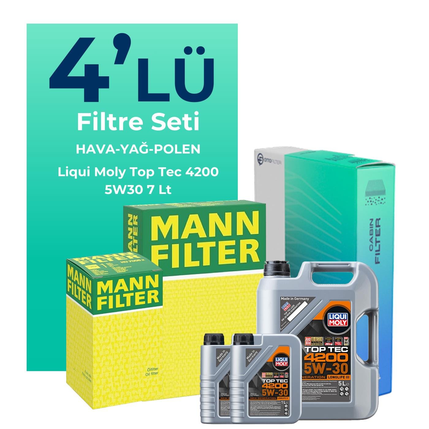 MANN BMW 7.30 Dizel xDrive Filtre Bakım Seti Liqui Moly Motor Yağlı (2012-2015) 4 Lü