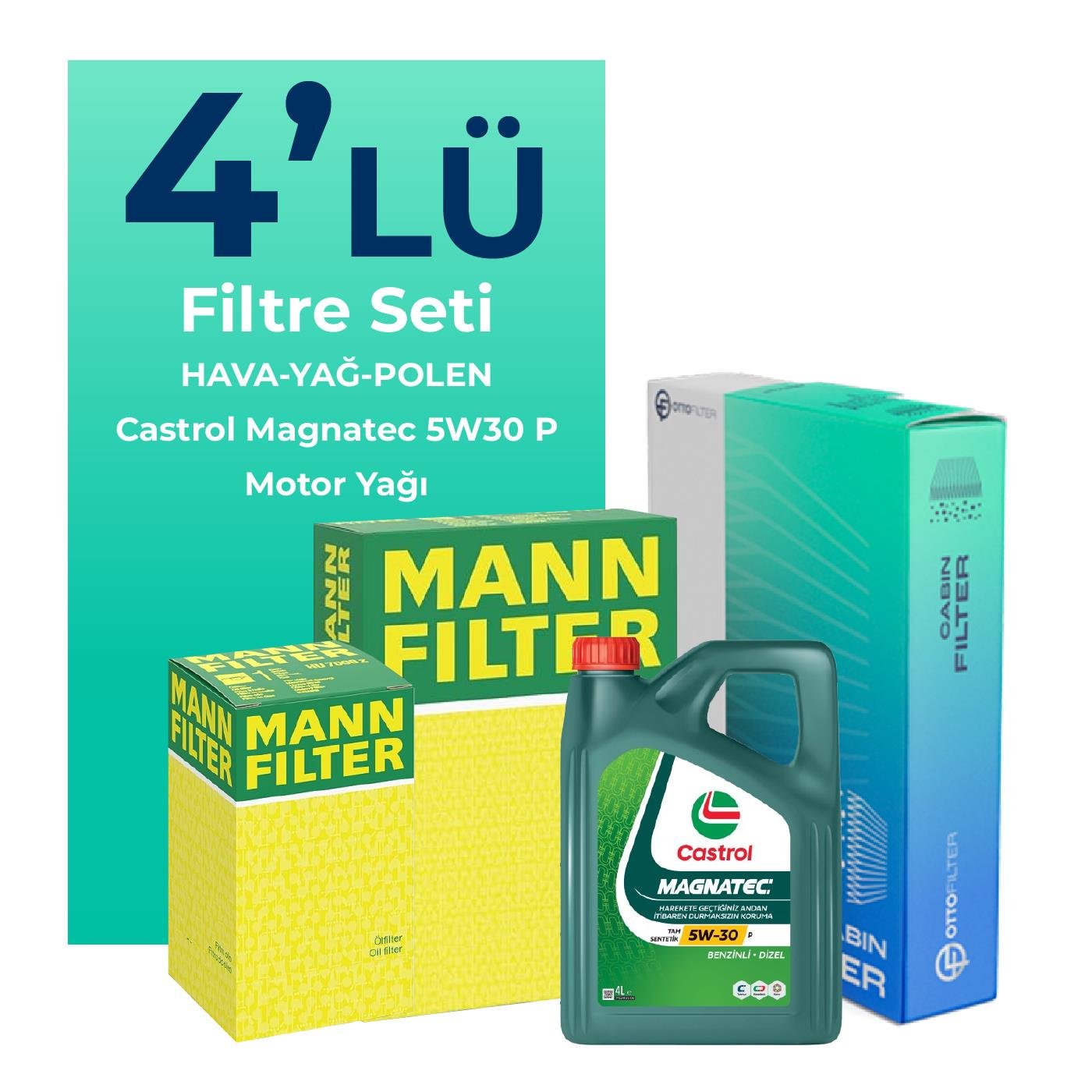 MANN Citroen DS4 1.2 Benzinli Filtre Bakım Seti Castrol Magnatec P 5W-30 4 Litre Motor Yağlı (2022-2024) 4 Lü