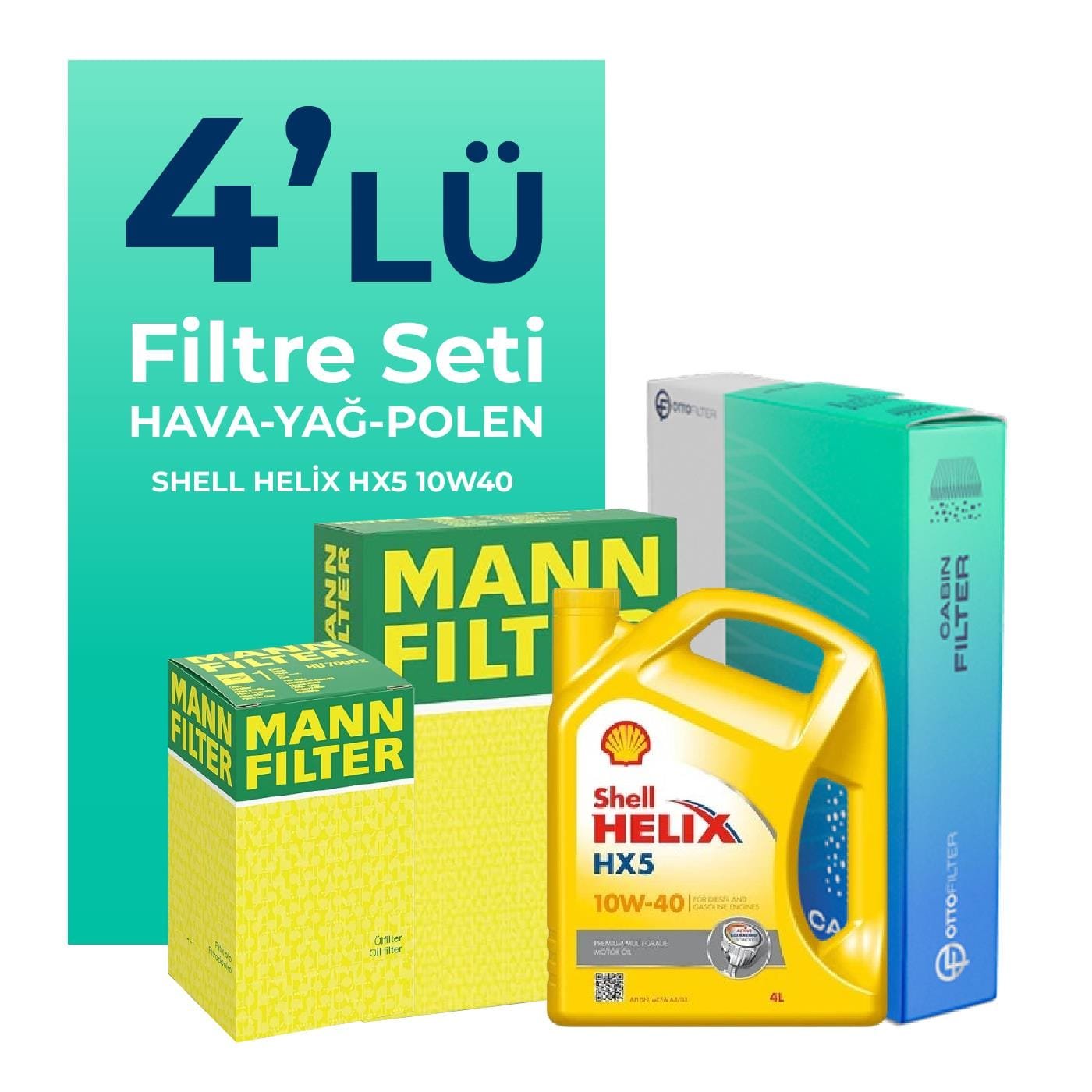 MANN Fiat Siena 1.6 Benzinli Filtre Bakım Seti Shell Helix Hx5 10W-40 4 Litre Motor Yağlı (1998-2006) 4 Lü