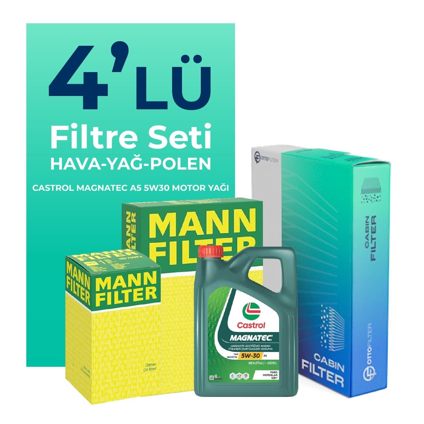 MANN Hyundai Accent Era 1.4 Benzin Filtre Bakım Seti Castrol Magnatec A5 5W-30 4 Litre Motor Yağlı (2006-2012) 4 Lü