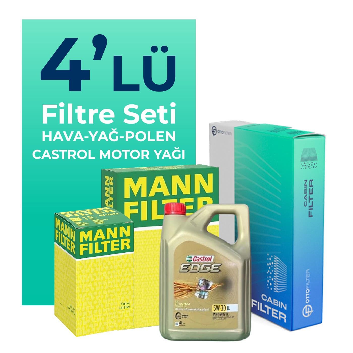 MANN Mercedes CLS300 Dizel Filtre Bakım Seti Castrol Edge 5W-30 8 Litre Motor Yağlı (2018-2023) 4 Lü