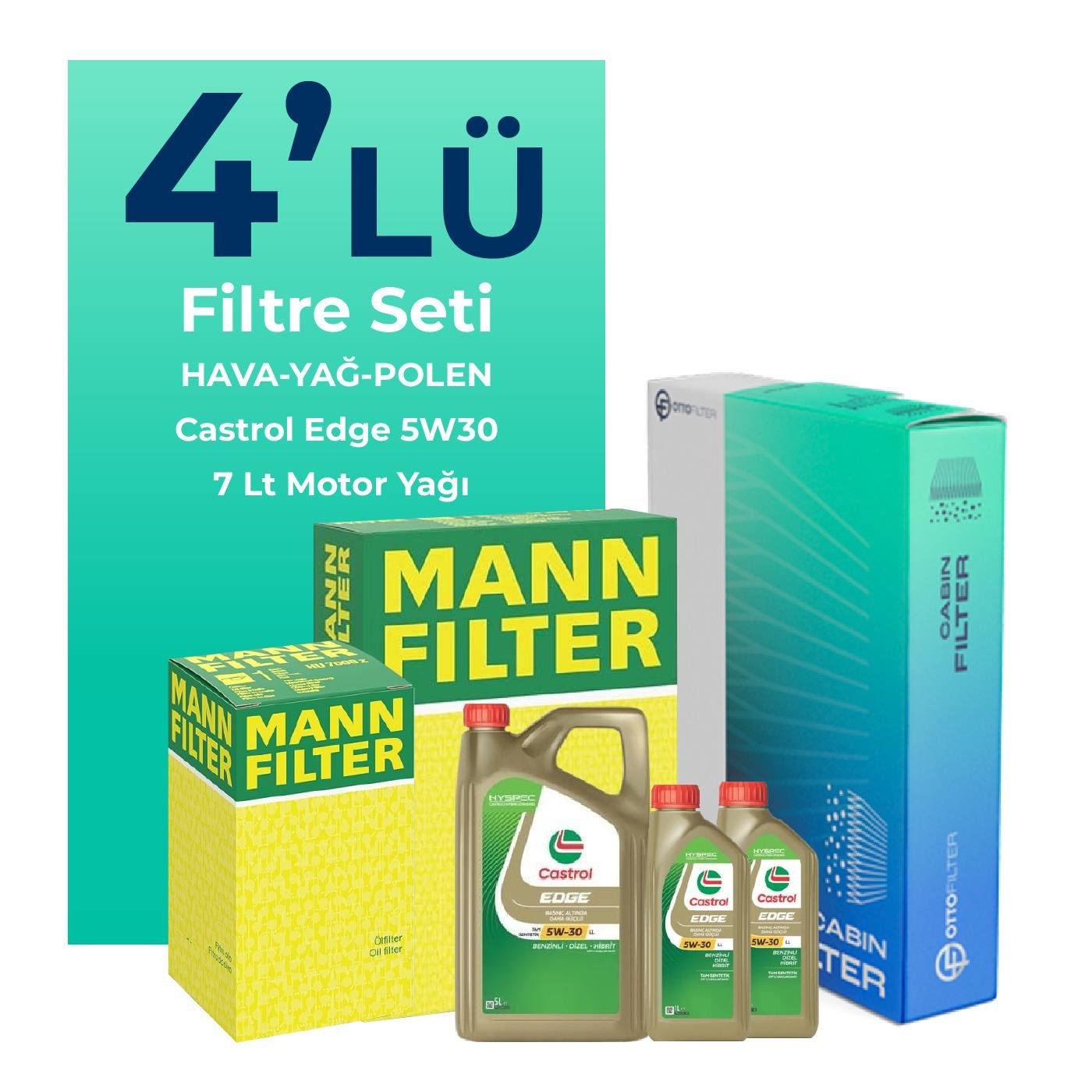 MANN Mitsubishi L200 2.2 Dizel Filtre Bakım Seti Castrol Edge 5W-30 7 Litre Motor Yağlı (2018-2022) 4 Lü