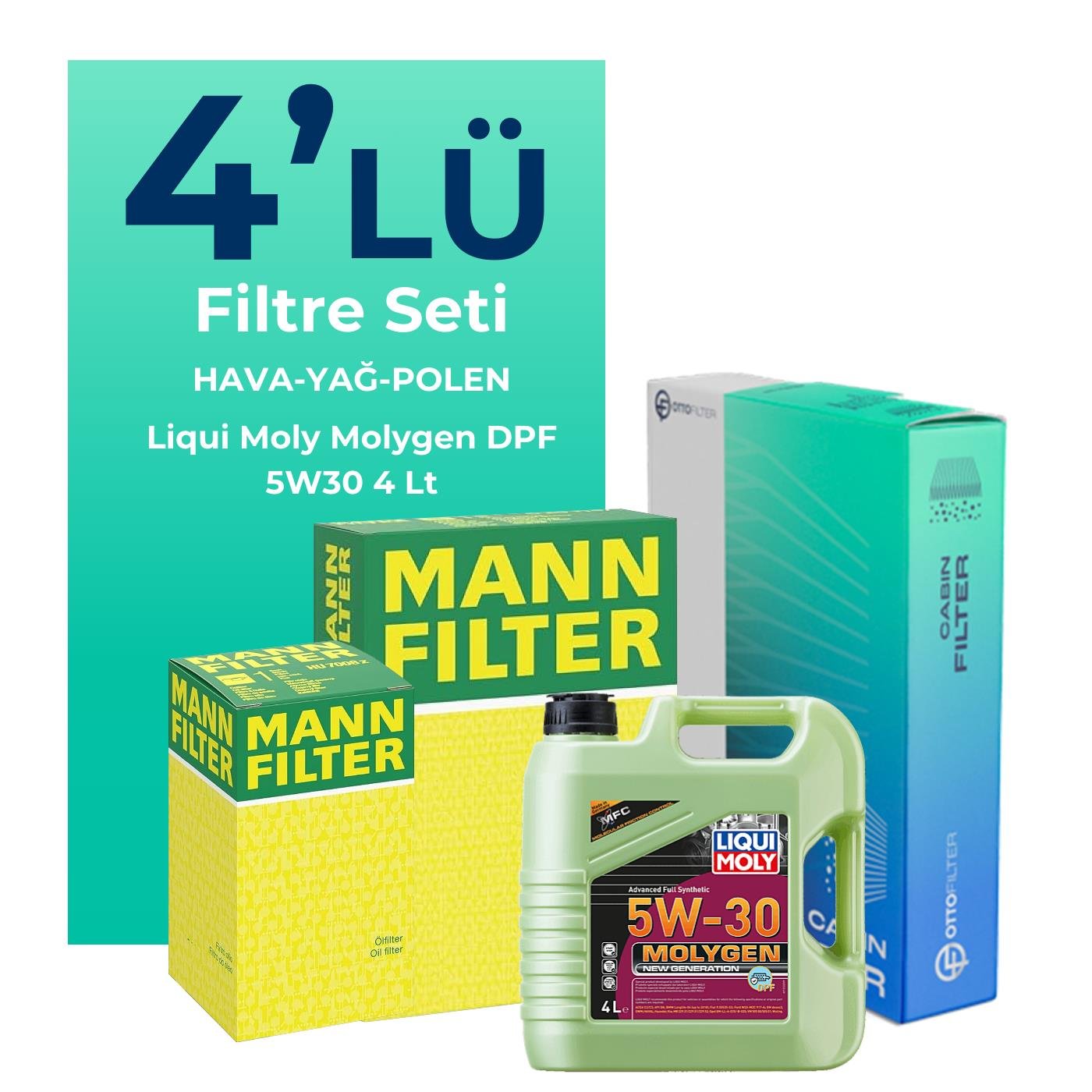 MANN Subaru Forester 2.0 Filtre Bakım Seti Liqui Moly Molygen New Generation DPF 5W-30 4 Litre Motor Yağlı (2002-2008) 4 Lü